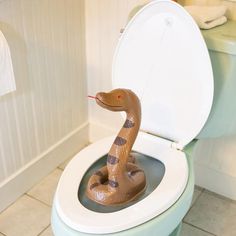 a brown snake sitting on top of a toilet seat