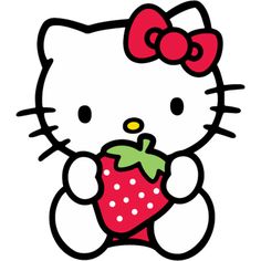 a hello kitty holding a strawberry in her hand