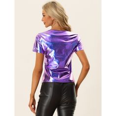 This women's metallic tee from Allegra K is a stylish top with a v-neck design. It is perfect for parties or clubs. It's a short-sleeved top in shiny top-quality metallic fabric. This is a regular-fit top that is very comfortable to wear. This is a very fashionable top when you wear it at a party. It will be very dazzling, and it will help you attract a lot of attention. Trendy V-neck Party Tops, Disco Style Shiny Tops For Night Out, Trendy Metallic Top For Evening, Trendy Metallic Tops For Evening, Shiny Disco Style Top For Evening, Shiny Tops For Night Out Party Season, Trendy V-neck Tops For Party, Trendy Metallic Tops For Party, Trendy Metallic Tops For Party Season