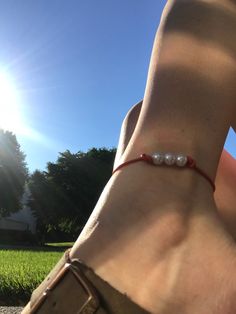 This is an easily tied bracelet/anklet which goes good with any outfit! You can tie the bracelet on easily and quickly untie it. The bracelet/anklet will stay on for as long as you need! West Chester Pa, Pearl Anklet, West Chester, Anklet Bracelet, Pink Pearl, Chester, Anklets, Jewelry Bracelets, Beaded Bracelets