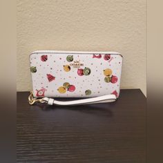 Coach, Leather, Chalk Multi Color, Zip Closure, Large Size 841 Luxury White Wallet Perfect For Gift, White Clutch Wallet As Gift, Designer White Clutch For Everyday Use, Elegant White Wallet As A Gift, Elegant White Wallet As Gift, White Pouch Wallet As Gift, White Clutch Wallet For Gift, Designer White Clutch For Daily Use, Designer White Bags With Card Slots