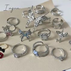 Korea Cute Rabbit Ear Rings Girl Women Bunny Butterfly Ring Zircon Jewelry Opening Rings For Girlfriend Sweet Cool Jewelry Gifts