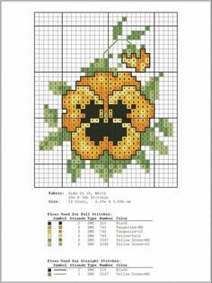 a cross stitch pattern with an orange flower and green leaves on the bottom half of it