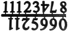 a set of numbers and numerals on a black metal rack with white background