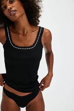 So simple with sweet details, this classic tank is featured in a sheer ribbed cotton knit with ribbon-adorned lace trim. **Fit:** Form-fitting, full length **Features:** Semi-sheer cotton rib, scoop neckline, lace straps and trim with ribbon detailing **Why We | Only You Tank Top by Intimately at Free People in Black, Size: S Free People Summer, Trim Fit, Lace Straps, Black Ribbon, Knitted Tank Top, Cami Tanks, Knit Tanks, Black Fits, Cotton Knit