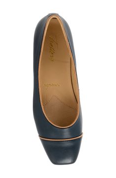 A squared-off cap toe adds contemporary intrigue to a rich leather flat grounded by a cushioned insole for comfortable wear. Removable, cushioned insole with arch support Leather upper and lining/synthetic sole Imported Leather Flats, Womens Flats, Leather Upper, Nordstrom, Navy, Leather, How To Wear