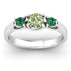 Sterling Silver 3-Stone Graduated Mother's Ring | Jewlr Classic May Birthstone Ring With Accent Stones, Elegant Three Stone Cubic Zirconia Birthstone Ring, Elegant Three Stone Birthstone Promise Ring, Silver Emerald Ring With Three Stones For Promise, Silver Three Stone Emerald Ring For Promise, Elegant May Birthstone Ring With Three Stones, Classic Three Stone Birthstone Ring For Anniversary, Classic White Gold Three Stone Birthstone Ring, Sterling Silver Green Three-stone Birthstone Ring