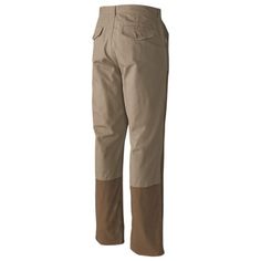 the men's hiking pants are tan and brown, with two contrastings on each side