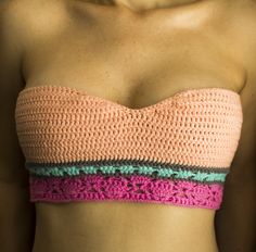 peach, pink and turquoise crochet top Strapless Crochet Top, Crochet Tops For Women, Bra Crochet, Pink Crochet Top, Summer Top Crochet, Peach Crop Top, Bralette Crochet, Multicolor Crochet, Crop Top Crochet