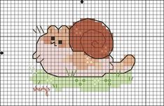 a cross stitch pattern with a brown and white cat laying on top of green grass