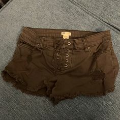 Black Lace Up Jean Shorts. Never Worn. Butterfly Shorts, Lace Up Shorts, Brown Butterfly, Billabong Shorts, Billabong, Black Lace, Jean Shorts, My Girl, Lace Up