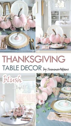 thanksgiving table decor with pink and white pumpkins