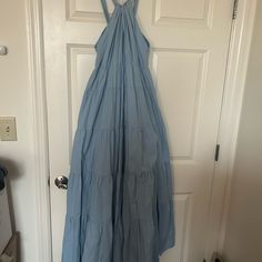 Dress Purchased For A Wedding. Never Worn And The Tags Are Still On. Light Blue Long Dress For Spring, Light Blue Flowy Dress For Garden Party, Light Blue Tiered Maxi Dress For Brunch, Blue Tiered Dress For Wedding, Blue Summer Maxi Dress For Bridesmaids, Blue Maxi Dress For Bridesmaid In Summer, Blue Long Dress For Garden Party, Light Blue Sundress Maxi Dress For Garden Party, Chic Light Blue Maxi Dress For Garden Party