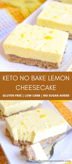 Keto No Bake Lemon Cheesecake. An easy keto recipe that doesn't require any baking! Just whip it together and pop it in the fridge for a couple hours. This low carb cheesecake is silky, creamy and rich. You'd never know it's keto friendly! #ketocheesecake #lowcarbcheesecake #ketolemoncheesecake #ketolemondesserts #ketodesserts Keto No Bake Lemon Cheesecake, Keto No Bake, No Bake Lemon, Lemon Cheesecake Recipes, No Bake Lemon Cheesecake, Keto Lasagna, Low Carb Cheesecake