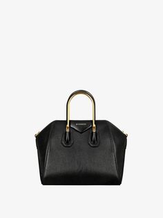 Mini Antigona bag in leather with metal handles | Givenchy US | Givenchy Mini Antigona, Givenchy Bag, Mini Shoulder Bag, Airport Style, Product Label, Beautiful Bags, Inside Pocket, Givenchy, Calf Leather