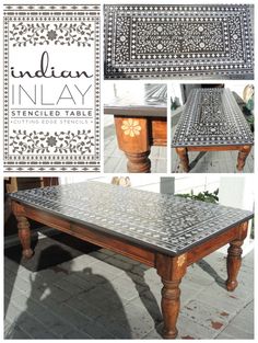 Table Stencil Ideas, Boho Coffee Tables, Painted Furniture Ideas, Stenciled Table, Design Marocain, Stencil Furniture, Furniture Restoration, Flipping Furniture, Redo Furniture