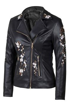 Womens Blazer Coat, Motorbike Clothing, Embroidered Leather Jacket, Leather Jacket For Women, Womens Moto Jacket, Floral Coat, Long Sleeve Denim Jacket, Lapel Coat, Motorcycle Outfit