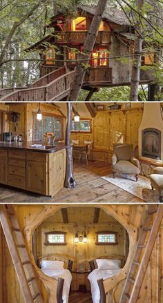 the inside and outside of a tree house