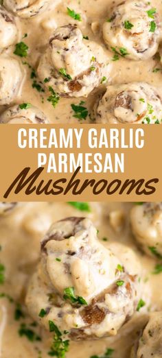 creamy garlic parmesan mushrooms in a white sauce