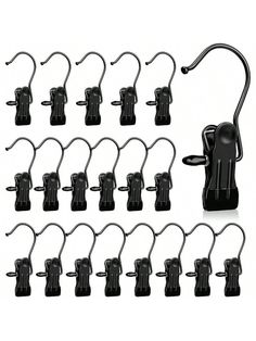 10 pack black plastic clippers with hooks for ear phones and other electronic gadgets