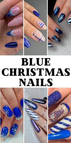 Navy Blue Xmas Nails, Christmas Nails Blue Short, Silver And Blue Christmas Nails, Blue Sparkle Nails Acrylic, Blue Winter Acrylic Nails, Blue Holiday Nail Designs, Xmas Nails Blue, Royal Blue Christmas Nails, Dark Blue Christmas Nails