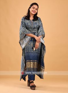 Fancy Print Kaftan Style Kurti Set... Festive Designer Kaftan With Printed Motifs, Festive Kaftan With Printed Motifs, Luxury Bollywood Bandhani Print Kaftan, Luxury Festive Bandhani Print Kaftan, Spring Batik Print Maxi-length Kaftan, Bandhani Dress, Fancy Print