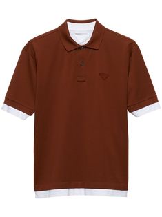 brown/white cotton piqué weave logo patch at the chest layered design polo collar short sleeves straight hem City Shorts, Layered Design, Balenciaga Triple S, Cotton Polo Shirt, Summer Beach Wear, Short Suit, Cotton Polo, Sweaters Knitwear, Polo Collar