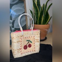 Super Trendy Cherry Purse, Would Be Cute For Spring/Summer! Nwot-Never Worn Retro Summer Beach Bag For Travel, Red Straw Bag For Summer Shopping, Red Summer Straw Bag, Retro Beach Bag For Spring, Retro Spring Beach Bags, Retro Spring Beach Bag, Spring Beach Retro Bags, Red Rectangular Straw Bag For Spring, Retro Red Bags For Summer