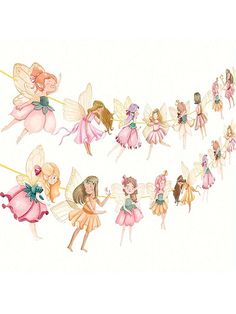 several fairy tinkerbells are lined up in the shape of a long line