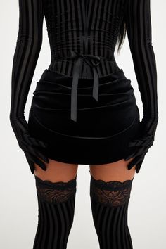 Roxanne Thigh High's – BRIELLE Stockings With Skirt, Black Lace Mini Skirt, Satin Clothes, Velvet Mini Skirt, Silk Stockings, Pleated Mini Dress, Velvet Skirt, Jacquard Pattern, Double Chain