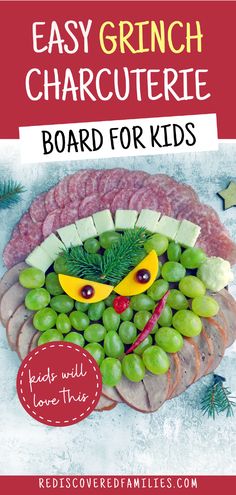 an easy and fun board for kids to make with grapes, pineapples, cheese, and meat