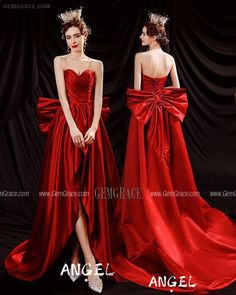 10% off now|Free shipping world-wide. Sweetheart High Low Red Satin Formal Dress with Big Bow In Back at GemGrace. Click to learn our pro custom-made service for wedding dress, formal dress. View #PromDresses for more ideas. Red Evening Dress With Bow Tie Back, Red Bow Tie Back Evening Dress, Bow Evening Dress For Banquet During Prom Season, Satin Dresses With Sweetheart Neckline And Bow Tie Back, Elegant Fitted Ball Gown With Satin Bow, Prom Gown With Bow And Fitted Bodice, Bow Evening Dress For Prom Season Banquet, Satin Ball Gown With Satin Bow, Prom Gown With Bow, Floor-length