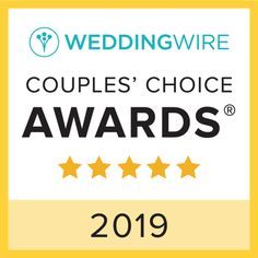 the wedding wire couples'choice award is shown in yellow and white with five stars