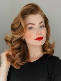 Retro Glam Waves recall the sophistication of old Hollywood. Perfect for cocktail parties or vintage-themed events, they suit those with black hair and complement round and heart-shaped faces. The deep waves add a dramatic flair, perfect for enhancing darker eye colors. 40s Hollywood Hair, Vintage Hairstyle Long Hair, Old Hollywood Hair Wedding, Old Hollywood Bride, Old Hollywood Women, Retro Waves Hair, Hair Vintage Style, Vintage Hollywood Hair, Old Hollywood Hairstyles