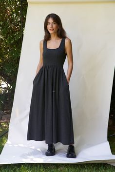 The Effie features endlessly flattering corset style seaming and a full skirt (with pockets of course). It's made of a luxuriously soft locally-knit brushed jersey that feels like cashmere against your skin. We love it worn alone as a statement dress or layered with cozy knits. FACT: Modal is made of sustainably harvested Beechwood pulp and processed into fiber using a closed loop system that reuses solvents and water. 95% TENCEL™ Modal 5% Spandex Breanna is 5'10" and wears size Small. Kristen i Modal Dress, Corset Style Dresses, Sustainable Womens Clothing, Statement Dress, Skirt With Pockets, Ethical Clothing, Corset Style, Sustainable Fabrics, Skirts With Pockets