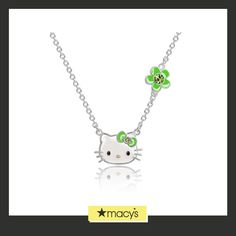 in stock Hello Kitty Gifts, Peridot Green, Cat Necklace, Birth Month, Flower Charm, Birthstone Necklace, Dream Wardrobe, Pearl White, Birthstone