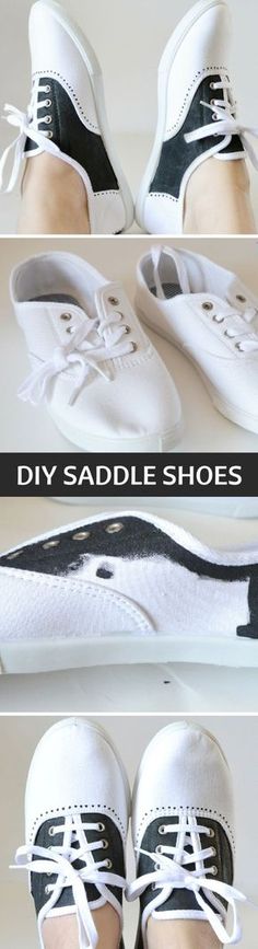 Shoe Makover: Painted Faux Saddle Shoes Tutorial. Locking this idea away for future Halloween costume ideas! Painted Saddle, Shoes Craft, 1950s Party, Sock Hop