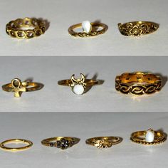 10 Stunning Rings That Are Coming Soon! Ring Diameters Are Provided In The Fourth Picture. The Price Is For All 10 Rings! Early 2000s Jewelry, Plus Size Kawaii Fashion, Whimsigoth Jewelry, 2000s Jewelry, Stunning Rings, Plus Size Kawaii, Aesthetic Jewellery, Golden Rings, Golden Ring