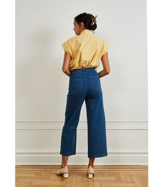 The Simone Jeans are our classic best-selling "perfect butt" high waisted jeans. Made from slightly stretchy indigo denim and featuring 1970's inspired front and back pockets, hidden button fly and wide cropped length, these are sure to be your new favorites! FIT NOTE: The measurements below are of the actual pants. These are made with stretch fabric and will fit up to 2" bigger if needed as they will stretch to fit your body. If you want a tight snug fit, we suggest buying these in the smallest Cropped Denim Workwear Bottoms, Versatile Five Pocket Denim Jeans, Versatile Denim Jeans, Versatile Five-pocket Denim Jeans, Rigid Denim Cropped Bottoms For Work, Cropped Leg Rigid Denim Bottoms For Workwear, Cropped Jeans For Workwear, Versatile Denim Blue Jeans With Five Pockets, Denim Jeans With Five Pockets