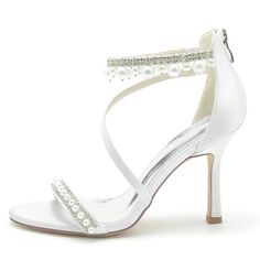 Shop White Open Toe Pearl and Rhinestone Ankle Strap Sandals Stiletto Heel Wedding Shoes color White for Music Festival, Night Club, Party, Wedding with worldwide Free shipping & Free return. Wedding Shoes With Rhinestones And Ankle Strap, Rhinestone Ankle Strap Sandals For Wedding, Ankle Strap Sandals With Rhinestones For Wedding, Wedding Sandals With Rhinestones And Ankle Strap, Crystal-embellished Wedding Shoes With Ankle Strap, Crystal-embellished Open Toe Heels For Wedding Reception, Colorful Wedding Shoes, Wedding Shoes High Heels, Wedding Shoes Heels