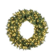 a christmas wreath with lights on it