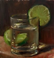 a painting of a glass with limes on it