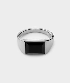 The Lennox Onyx Ring features onyx set in a sterling silver band. Inspired by the 70s era of strong, flat lines with emphasis on the stone itself. Reminiscent of your favorite 70s icons, this ring is sure to be your next go-to piece. Base Metal: Sterling Silver Plating: Polished Platinum Material: Onyx Stone Dimensions Modern White Gold Ring With Rectangular Stone, Modern White Gold Rings With Rectangular Stone, Modern Silver Ring With Rectangular Stone, Modern Silver Rings With Rectangular Stone, Minimalist Onyx Ring For Formal Occasions, Modern Signet Ring With Rectangular Stone And Polished Finish, Minimalist Onyx Rings For Formal Occasions, Modern Sterling Silver Rings With Rectangular Stone, Modern Onyx Rings For Formal Occasions