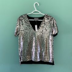 Nwt Anthro Top With Silver Sequins. Soft Tshirt Inner Lining, Fun Silver Sequins On The Outside! Sequined Top, Anthropologie Top, Beautiful Blouses, Silver Sequin, Sequin Top, Anthropologie, Blouses, Womens Tops, Silver