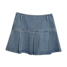 Lasaky - Vintage Blue Denim Skirt with Pleats - Retro Style Half-body Mini Skirt Blue Non-stretch Mini Skirt With Pockets, Casual Pleated Denim Blue Skirt, Blue Pleated Mini Denim Skirt, Fitted Medium Wash Pleated Bottoms, Fitted Pleated Medium Wash Bottoms, Blue Denim Stretch Skort, Fitted High Waist Medium Wash Skort, Cotton Pleated Skirt In Medium Wash, Fitted Denim Blue Casual Skort