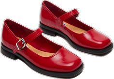 The Minimalist, Leather Mary Janes, Women's Flats, Toe Designs, Womens Flats, Mary Janes, Red Leather, Heel Height, Leather Upper