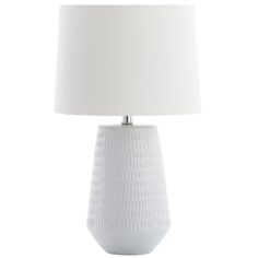 a white table lamp with a white shade