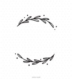 a hand drawn wreath with leaves and dots on the bottom, in black against a white background