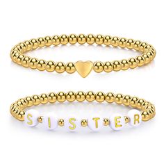 PRICES MAY VARY. 💕 Premium Materials: Crafted from durable solid stainless steel with a luxurious 14k gold plating, ensuring long-lasting shine and resistance to tarnishing. 💕Thoughtful Gift:Perfect gifts for any occasion just as: Mother's Day,Birthdays,Anniversaries,Christmas,Thanksgiving,New Mom Celebrations or just because. These bracelets convey heartfelt sentiments, making them an ideal gift choice for mothers who cherish meaningful jewelry pieces. 💕Versatile Style: Set includes two brac Custom Name Heart Bracelet For Mother's Day, White Heart Bracelet For Mother's Day Birthday, White Heart Bracelet For Birthday And Mother's Day, Heart-shaped Letter Beads Jewelry For Mother's Day, Personalized Charm Bracelet Gift, Gold Name Bracelet With Round Beads For Valentine's Day, Gold Charm Bracelet For Mother's Day, Gold Heart Bracelet With Letter Beads For Valentine's Day, Gold Heart-shaped Beaded Bracelet For Birthday