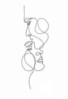 a single line drawing of two people's faces, one in the foreground